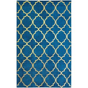 Beliani - Modern Area Rug Viscose Gold Quatrefoil Pattern 140 x 200 cm Blue Yelki