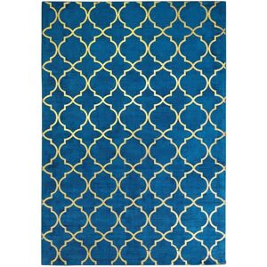 Beliani - Modern Area Rug Viscose Gold Quatrefoil Pattern 160 x 230 cm Blue Yelki