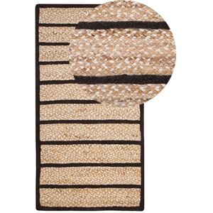 Beliani Beige and Black Striped Cotton Jute Area Rug - Area Rug Beliani Beige and Black Striped Cotton Jute Area Rug - Area Rug