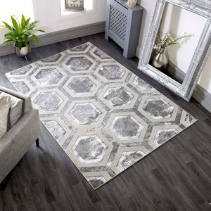 Lord Of Rugs - Aurora Abstract Rug Crystal AU12 Geometric Honeycomb Silky Shiny Silver Beige Rug for Bedroom Living Room Lounge Rug in XX-Large Lord Of Rugs - Aurora Abstract Rug Crystal AU12 Geometric Honeycomb Silky Shiny Silver Beige Rug for Bedroom Living Room Lounge Rug in XX-Large