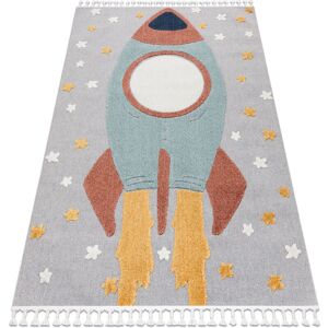 Rugsx - Carpet yoyo GD55 grey / blue - Stars, rocket for children, structural, sensory Fringes multicolour 200x290 cm Rugsx - Carpet yoyo GD55 grey / blue - Stars, rocket for children, structural, sensory Fringes multicolour 200x290 cm