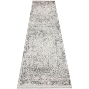 RUGSX DISTIN 0200A grey / light grey / white modern carpet, runner - Rhombuses, frame, vintage, fringes grey 80x300 cm RUGSX DISTIN 0200A grey / light grey / white modern carpet, runner - Rhombuses, frame, vintage, fringes grey 80x300 cm