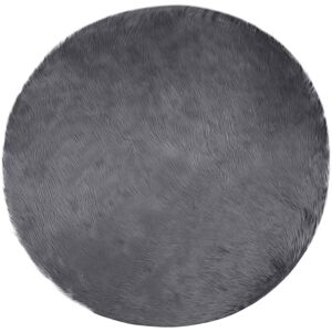 Faux Sheepskin Rug Tafalla Anthracite Ø 120 cm Polyester vidaXL Faux Sheepskin Rug Tafalla Anthracite Ø 120 cm Polyester vidaXL