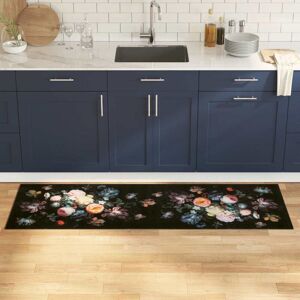 Kitchen Rug Floral Black 180 x 60 cm Velvet vidaXL Kitchen Rug Floral Black 180 x 60 cm Velvet vidaXL