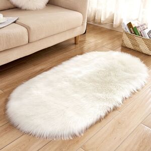 Livingandhome - Oval Faux Fur Sheepskin Fluffy Floor Rug, White 100x180CM Livingandhome - Oval Faux Fur Sheepskin Fluffy Floor Rug, White 100x180CM