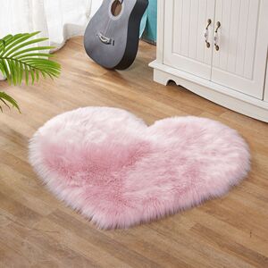 SNQ Pink heart-shaped artificial rug made of soft plush sheepskin, long plush mouse rug, bedroom rug, sofa rug, decorative floor mat, 40 x 50 cm SNQ Pink heart-shaped artificial rug made of soft plush sheepskin, long plush mouse rug, bedroom rug, sofa rug, decorative floor mat, 40 x 50 cm