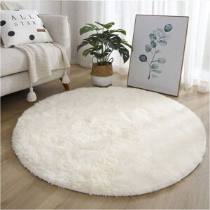 Cyslmuk - Beige White Round Living Room Rug Shaggy Modern Fur Rug Fluffy Long Pile Carpet 100cm Cyslmuk - Beige White Round Living Room Rug Shaggy Modern Fur Rug Fluffy Long Pile Carpet 100cm