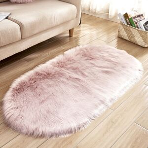 LIVINGANDHOME Oval Faux Fur Sheepskin Floor Rug, Pink 60x90CM LIVINGANDHOME Oval Faux Fur Sheepskin Floor Rug, Pink 60x90CM