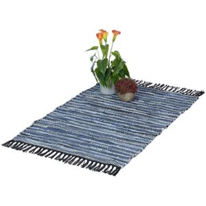 Relaxdays - Boho Runner Rug, Cotton and Leather, Non-Slip, Hand-Woven, with Tassels, for Living Area, 60x100 cm, Blue Relaxdays - Boho Runner Rug, Cotton and Leather, Non-Slip, Hand-Woven, with Tassels, for Living Area, 60x100 cm, Blue
