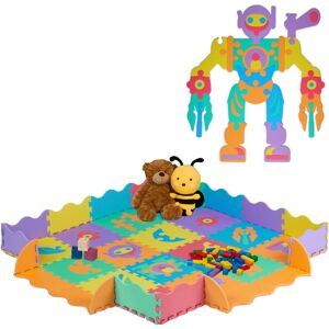 Relaxdays - Puzzle Mat, 16-Piece, 32 x 32 cm each, Rug for Babies, with Edge, Robots Design, Non-Toxic Foam, Colourful Relaxdays - Puzzle Mat, 16-Piece, 32 x 32 cm each, Rug for Babies, with Edge, Robots Design, Non-Toxic Foam, Colourful