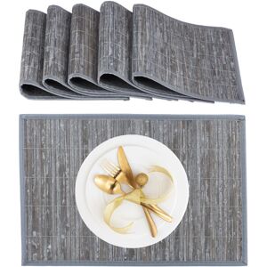 Relaxdays - Place Mat Set, 6x Coaster, Tableware, Drinks, Table Protector, Square, 45 x 30 cm, Bamboo, Stylish, Grey Relaxdays - Place Mat Set, 6x Coaster, Tableware, Drinks, Table Protector, Square, 45 x 30 cm, Bamboo, Stylish, Grey