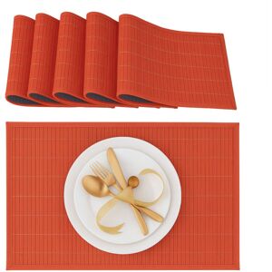 Relaxdays - Place Mat Set, 6x Coaster, Tableware, Drinks, Table Protector, Square, 45 x 30 cm, Bamboo, Stylish, Red Relaxdays - Place Mat Set, 6x Coaster, Tableware, Drinks, Table Protector, Square, 45 x 30 cm, Bamboo, Stylish, Red