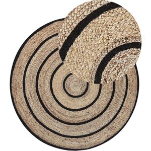 Beliani Round Beige Black Cotton Jute Boho Rug - Area Type Beliani Round Beige Black Cotton Jute Boho Rug - Area Type