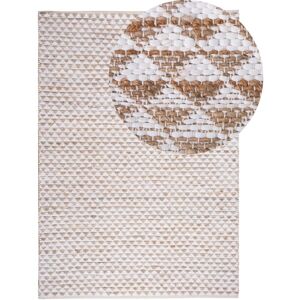 Beliani Beige Jute Cotton Rug - Geometric Pattern - 140x200 cm - Rug Beliani Beige Jute Cotton Rug - Geometric Pattern - 140x200 cm - Rug