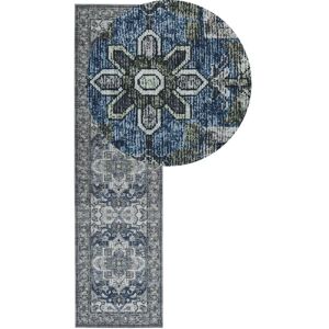 Beliani Runner Rug Grey and Blue Polyester 80 x 300 cm - Runner Rug Beliani Runner Rug Grey and Blue Polyester 80 x 300 cm - Runner Rug