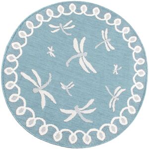 Lord Of Rugs - Terrace Dragonfly Flatweave Outdoor Indoor Bordered Circle Teal Rug in 120 x 120 cm (4x4') Round Lord Of Rugs - Terrace Dragonfly Flatweave Outdoor Indoor Bordered Circle Teal Rug in 120 x 120 cm (4x4') Round