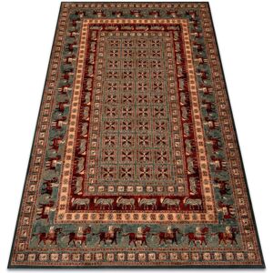 Rugsx - Wool carpet kashqai 4301 401 oriental, frame green / terracotta green 67x130 cm Rugsx - Wool carpet kashqai 4301 401 oriental, frame green / terracotta green 67x130 cm