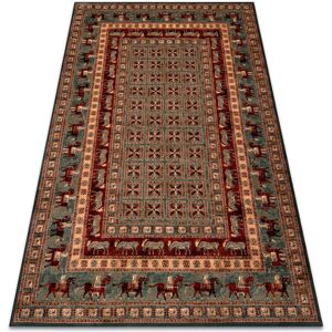 RUGSX Wool carpet KASHQAI 4301 401 oriental, frame green / terracotta green 80x160 cm RUGSX Wool carpet KASHQAI 4301 401 oriental, frame green / terracotta green 80x160 cm