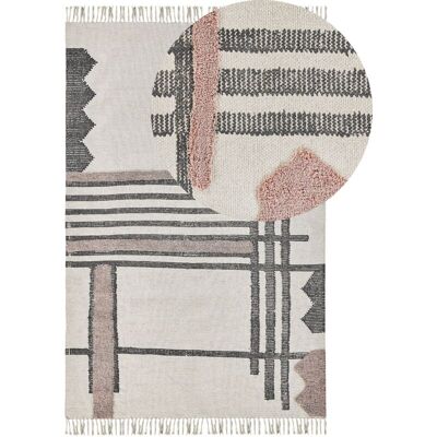 Beliani Cotton Area Rug Beige Black - Scandinavian Pattern, 160x230cm Beliani Cotton Area Rug Beige Black - Scandinavian Pattern, 160x230cm
