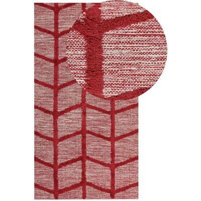 Beliani Cotton Area Rug - Rectangular 80x150cm - Red - Geometric Pattern Beliani Cotton Area Rug - Rectangular 80x150cm - Red - Geometric Pattern