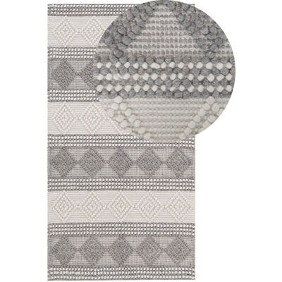 Beliani Light Beige Grey Wool Area Rug - 80x150cm - Geometric Pattern Beliani Light Beige Grey Wool Area Rug - 80x150cm - Geometric Pattern