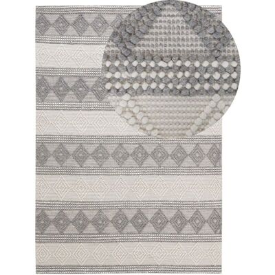 Beliani Light Beige Grey Wool Area Rug - 160x230 cm Beliani Light Beige Grey Wool Area Rug - 160x230 cm