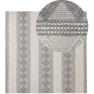 Beliani Light Beige Grey Wool Area Rug 200x200 - Area Rug Beliani Light Beige Grey Wool Area Rug 200x200 - Area Rug