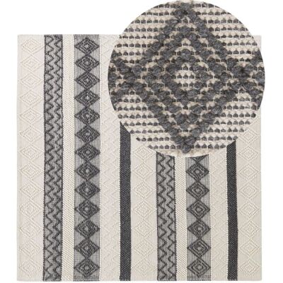 Beliani Wool Area Rug 200x200 Beige Grey - Area Rug Beliani Wool Area Rug 200x200 Beige Grey - Area Rug