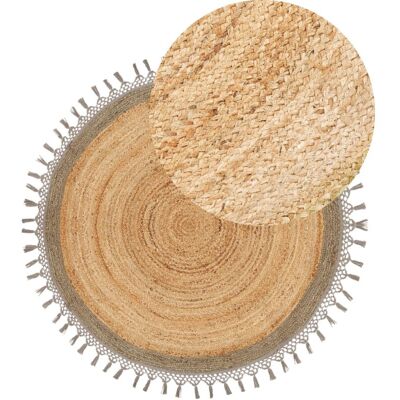 Beliani Round Jute Area Rug 140 cm Beige and Grey - Area Rug Beliani Round Jute Area Rug 140 cm Beige and Grey - Area Rug