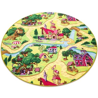 Dywany Łuszczów CANDY TOWN Children's Carpet - 170cm Round Green Scene Dywany Łuszczów CANDY TOWN Children's Carpet - 170cm Round Green Scene