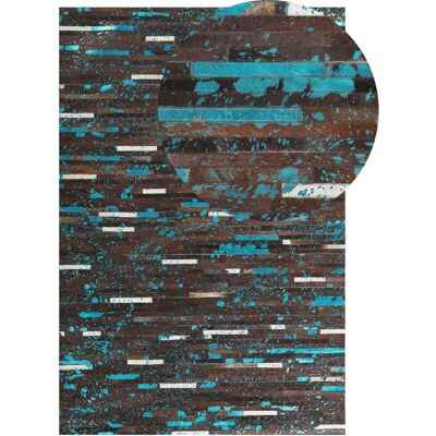Beliani Cowhide Area Rug - Brown and Blue Patchwork 140x200cm Beliani Cowhide Area Rug - Brown and Blue Patchwork 140x200cm