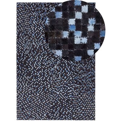 Beliani Cowhide Patchwork Rug - 160x230cm - Brown & Blue - Modern Decor Beliani Cowhide Patchwork Rug - 160x230cm - Brown & Blue - Modern Decor