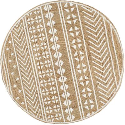 vidaXL Handmade Rug Jute with White Print 150 cm - Rug vidaXL Handmade Rug Jute with White Print 150 cm - Rug