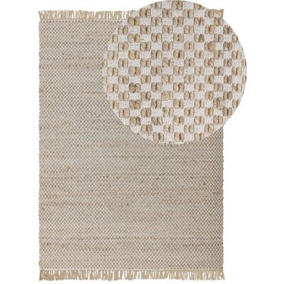 Beliani Beige Cotton Jute Area Rug - Boho Low-Pile 140x200cm Beliani Beige Cotton Jute Area Rug - Boho Low-Pile 140x200cm