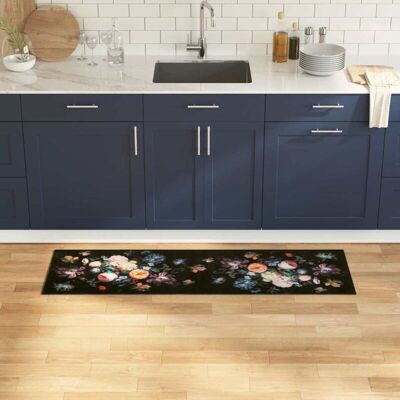 Kitchen Rug Floral Black 150 x 45 cm Velvet vidaXL Kitchen Rug Floral Black 150 x 45 cm Velvet vidaXL