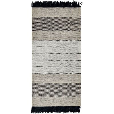Beliani Rug Beige and Black Wool Cotton 80 x 150 cm Hand Woven Flat Weave with Tassels - Rug Beliani Rug Beige and Black Wool Cotton 80 x 150 cm Hand Woven Flat Weave with Tassels - Rug