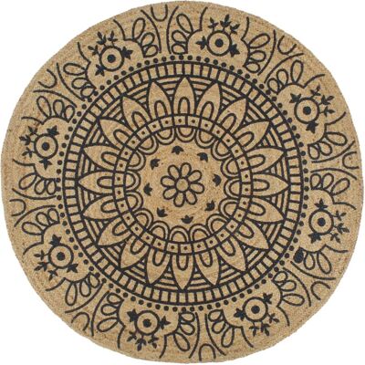 vidaXL Rug Handmade Jute with Dark Blue Print - Rug vidaXL Rug Handmade Jute with Dark Blue Print - Rug