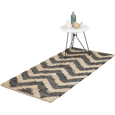 Relaxdays - Boho Runner Rug, Jute, Non-slip, Hand-Woven, for Hallway, Kitchen, Zigzag Pattern, 70 x 140 cm. Black/Beige Relaxdays - Boho Runner Rug, Jute, Non-slip, Hand-Woven, for Hallway, Kitchen, Zigzag Pattern, 70 x 140 cm. Black/Beige