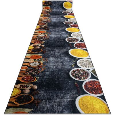 RUGSX Runner anti-slip LOTUS KITCHEN 40580 Dishes, kitchen grey / yellow WASHABLE 80cm grey 80x720 cm RUGSX Runner anti-slip LOTUS KITCHEN 40580 Dishes, kitchen grey / yellow WASHABLE 80cm grey 80x720 cm