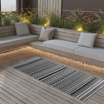 vidaXL Black and White Outdoor Carpet 80x150cm - Garden Rug for Patio vidaXL Black and White Outdoor Carpet 80x150cm - Garden Rug for Patio