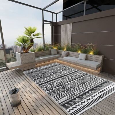 vidaXL Black White 190x290cm Outdoor Carpet - Garden Rug vidaXL Black White 190x290cm Outdoor Carpet - Garden Rug