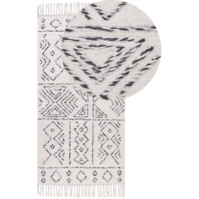 Beliani Wool Area Rug Off-White and Black Aztec Pattern - 80 x 150 cm - Area Rug Beliani Wool Area Rug Off-White and Black Aztec Pattern - 80 x 150 cm - Area Rug