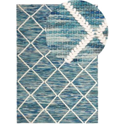 Beliani Wool Rug 140 x 200 cm Blue - Rug Beliani Wool Rug 140 x 200 cm Blue - Rug