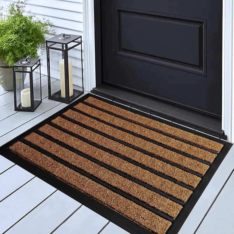 GROOFOO Extra Durable Door Mat - Dirt Trapping Outdoor Welcome Mats - Non-Slip Outdoor Indoor Entrance - Low Profile Front Doormat (30' x 17', Bright Brown)