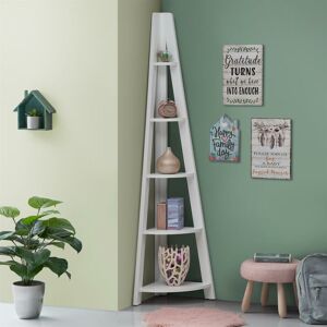 TIMBER ART DESIGN 5 Tier Ladder Corner Bookcase Shelving Rack Display Organiser White - White