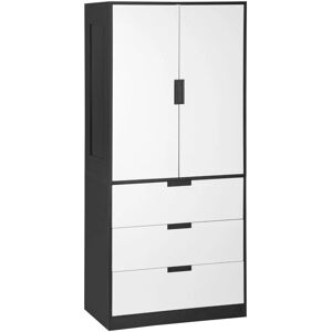 2 Door Wardrobe White Wardrobe with 3 Drawer and Hanging Rod for Bedroom - Black - Homcom