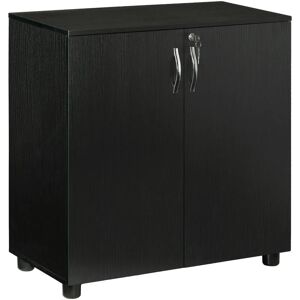 2-Tier Locking Office Storage Cabinet File Organisation w/ Handles Keys Black - Black - Vinsetto