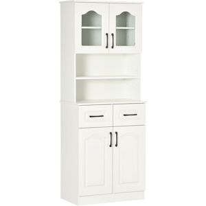 HOMCOM Kitchen Cupboard Storage Cabinet Adjustable Shelves, Countertop,White - White