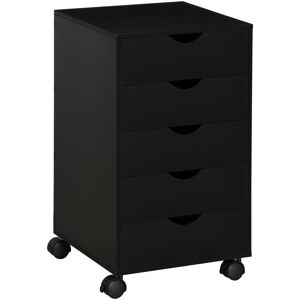 Mobile Vertical Filing Cabinet with 5 Drawers for Home Office, Black - Black - Homcom