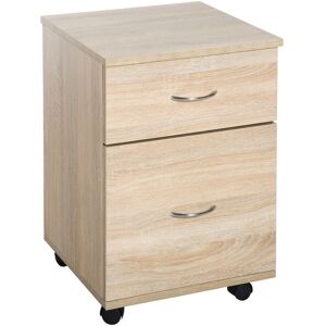 Homcom - Pedestal Office Mobile File Cabinet 2 Drawer Wooden Storage Office Oak - Oak